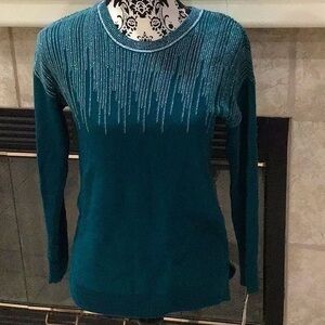 Alfani Women's Sweater Teal Motif Blue Size XS Pullover Metallic